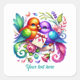 Aardige liefdesvogels aanpasbare Huwelijk Vierkante Sticker