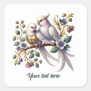 Aardige liefdesvogels aanpasbare Huwelijk Vierkante Sticker