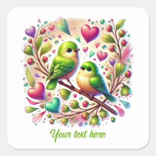 Aardige liefdesvogels aanpasbare Huwelijk  Vierkante Sticker