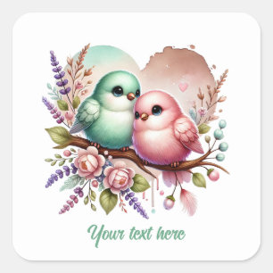 Aardige liefdesvogels aanpasbare Trouw Vierkante Sticker