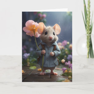 Aardige Muis Grote Bloem Illustratie Blanco Kaart