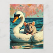 Aardige Muis op een Zwaan Drijver Briefkaart (Voorkant)