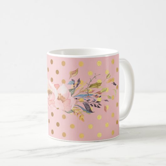 Aardige nepgouden polka stippen bloemen koffiemok (Voorkant rechts)