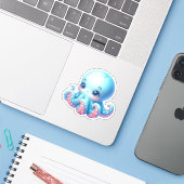 Aardige Octopus op maat gesneden vinylstickers Sticker (Laptop met iPhone)