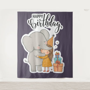 Aardige Olifant Knuffel Verjaardagssticker Wandkleed