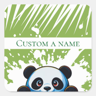 Aardige Panda Beer Tropische Bladeren Aangepaste V Vierkante Sticker