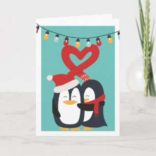 Aardige Pinguïn Koppel Persoonlijke Kerstmis Feestdagen Kaart