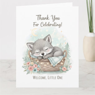 Aardige, pluizige baby wolf  Baby Shower  Bedankkaart