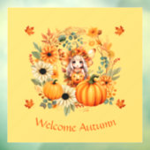 Aardige pompoenfee in herfstkrans raamsticker (Vel 3)