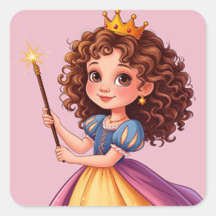 Aardige prinses met magische toverstaf vierkante sticker