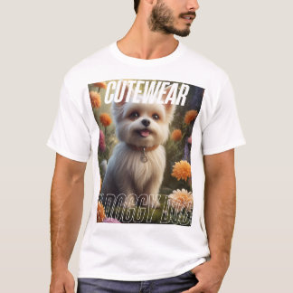 Aardige puppy in bloementuin – Mooie esthetiek T-shirt