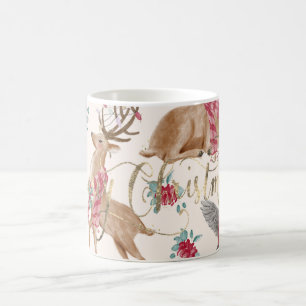Aardige rendieren, vogels, bloemen koffiemok