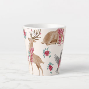 Aardige rendieren, vogels, bloemen latte mok