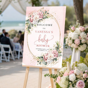 Aardige Roze Bloemige Baby Shower Welkom Bord Poster