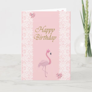 Aardige Roze Flamingo,Tiara,Kant,Boog Kaart