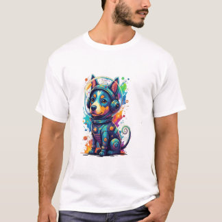 Aardige ruimte pup in een retro astronautenpak t-shirt