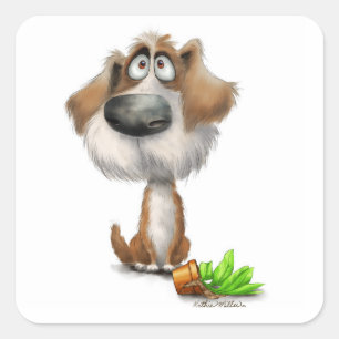 Aardige schuldbewuste ruige hond stripfiguur vierkante sticker