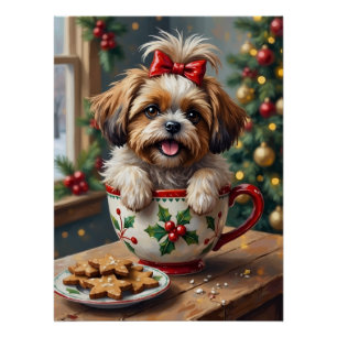 Aardige Shih Tzu-hond in Kerstmuts Cozy Kunst Perfect Poster