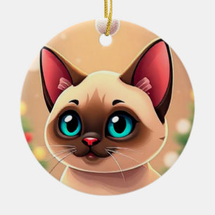 Aardige Siamese Kat met Kerstversiering Keramisch Ornament