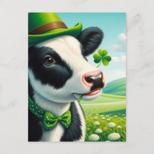 Aardige St. Patrick's Day Koe met Klaver in de Mon Briefkaart
