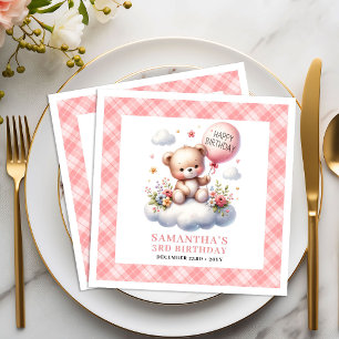 Aardige teddybeer ballon blozende bloemen servet