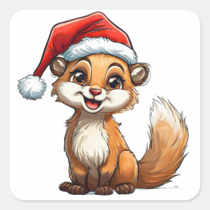 Aardige tekenfilm eekhoorn in kerstmuts vierkante sticker