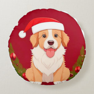 Aardige Tekenfilm Hond Draagt Kerstman Hoed Rond Kussen