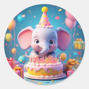 Aardige Tekenfilm Olifant die Verjaardag Viert Ronde Sticker
