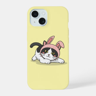 Aardige Tuxedo Kat in Roze Konijnenhoed Esthetiek iPhone 15 Hoesje