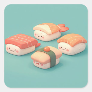 Aardige Verscheidenheid van Gelukkig Klei Sushi Vierkante Sticker