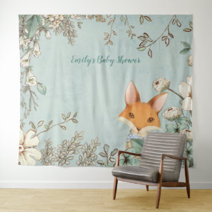 Aardige Vos Vintage Baby Shower Achtergrond landsc Wandkleed