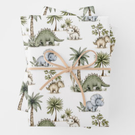 Aardige waterverf babyschattige dinosauriërs inpakpapier vel