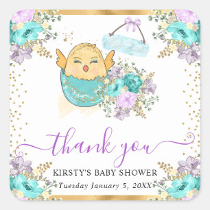 Aardige waterverf bloemenkip en eieren baby shower vierkante sticker