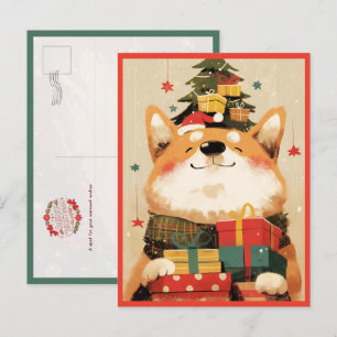 Aardige Welsh Corgi met Kerstcadeaus Briefkaart