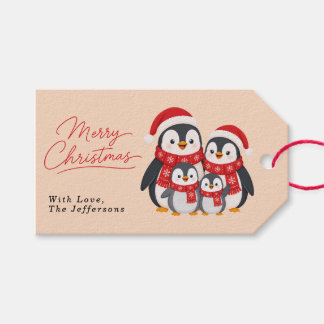 Aardige Winter Pinguïn Familie Kerstmis Custom  Cadeaulabel
