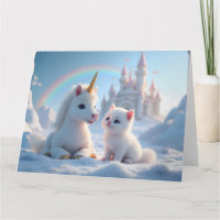 Aardige witte kitten en baby eenhoorn