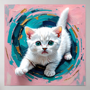 Aardige witte kitten in turquoise draaikolk poster