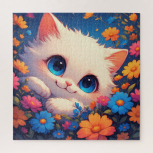 Aardige Witte Kitten Met Helderblauwe Ogen Legpuzzel