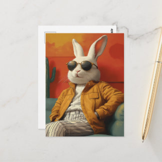 Aardige witte konijn op een bank briefkaart