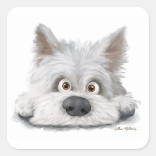 Aardige witte Schotse Terriër Cartoon Vierkante Sticker