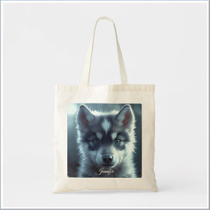 Aardige wolfbaby in het maanlicht tote bag