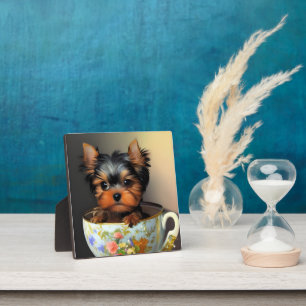 Aardige Yorkie in een theekopje tafelblad kunst Fotoplaat