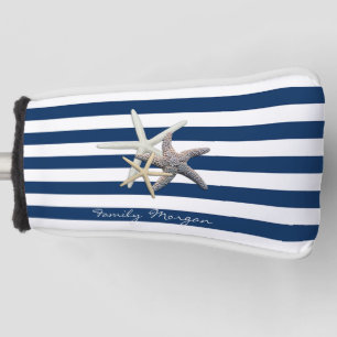 Aardige Zeester ,Navy Blauwe Strepen-Personaliseer Golfheadcover