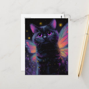 Aardige zwarte en paarse kat fee briefkaart