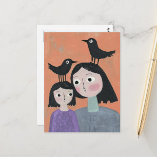 Aardige Zwarte Vogels op Hun Hoofden Briefkaart