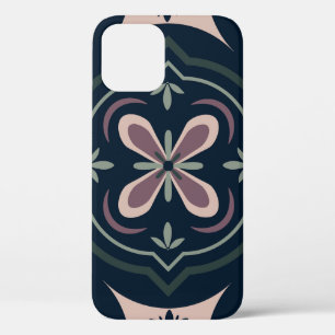 aardkleurige bloemige geometrische tegels iPhone 12 pro hoesje