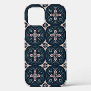 aardkleurige bloemige geometrische tegels iPhone 12 pro hoesje