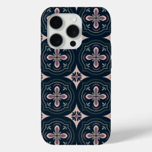 aardkleurige bloemige geometrische tegels iPhone 15 pro case