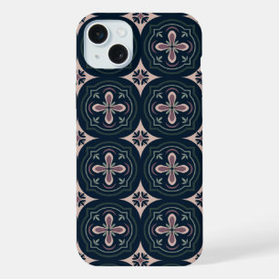 aardkleurige bloemige geometrische tegels iPhone 15 plus case