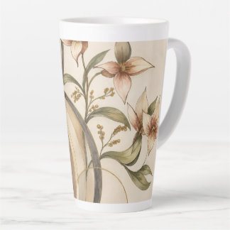 Aardse Abstracte Bloemmotieven & Kalligrafie Lijne Latte Mok